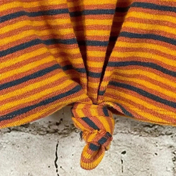 Madewell XS Audio Knot-Front Tank Top Striped Rust Navy Blue Yellow Gold L8971 - Picture 5 of 9
